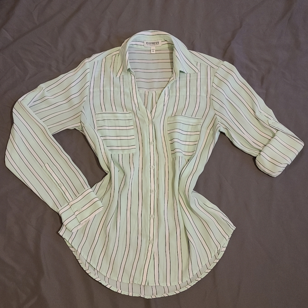 Express Seafoam Button-Down Blouse - image 1